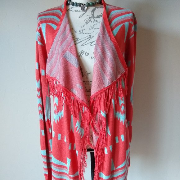 Umgee Aztec Fringe Boho Open Front Cardigan - Picture 2 of 9